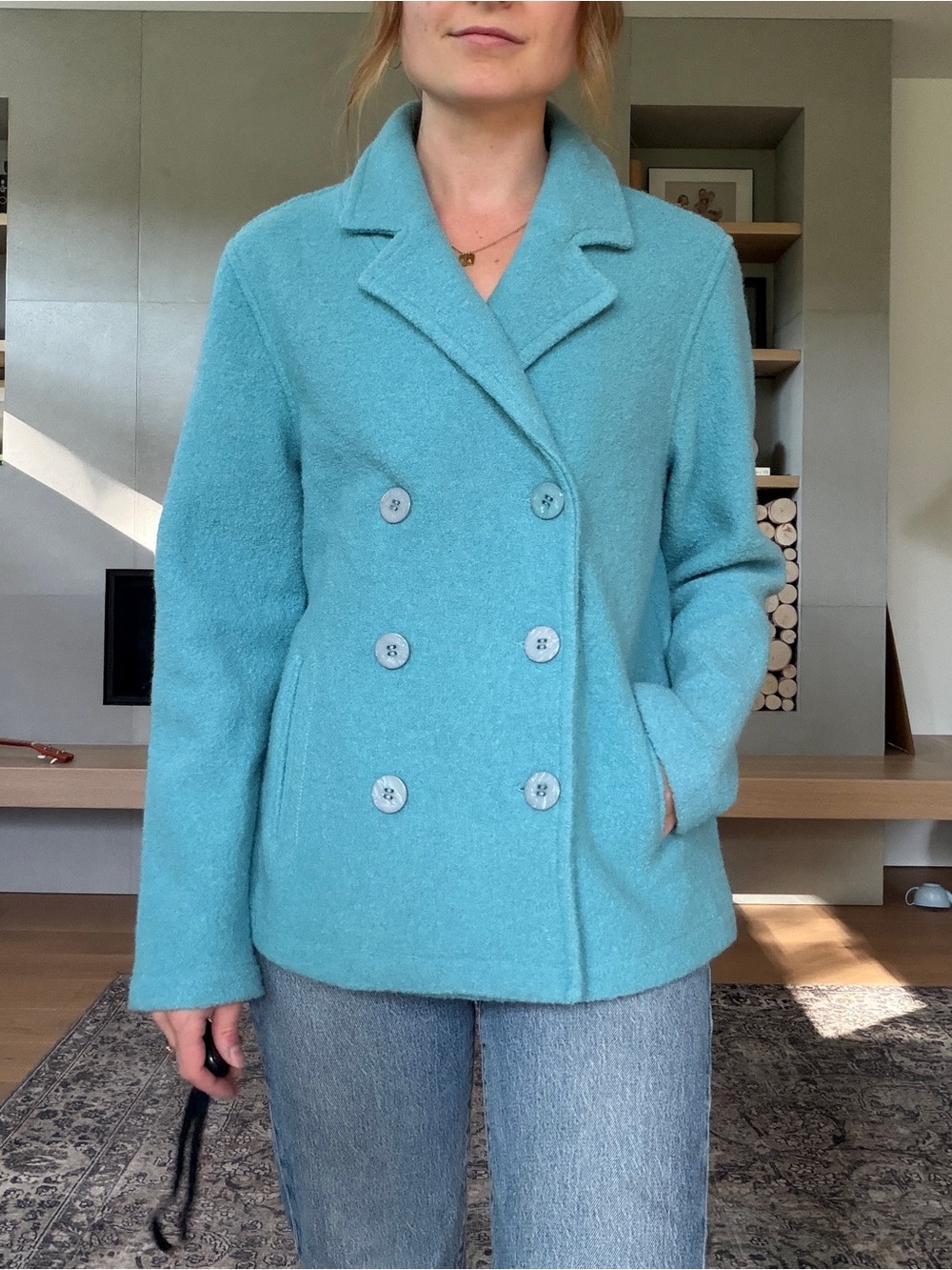 Vintage 100% wool boucle Peacoat Double-Breasted